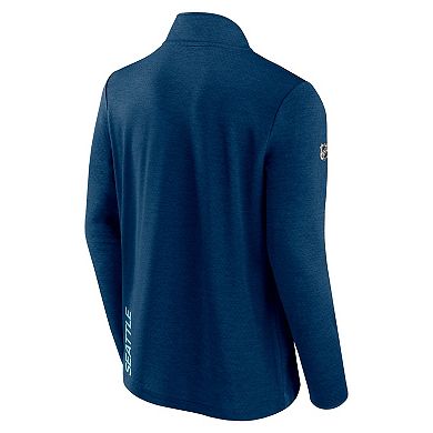 Men's Fanatics Branded Heather Deep Sea Blue Seattle Kraken Authentic Pro Rink Quarter-Zip Jacket