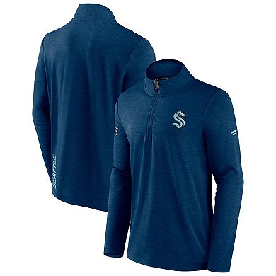 Men's Fanatics Branded Heather Deep Sea Blue Seattle Kraken Authentic Pro Rink Quarter-Zip Jacket