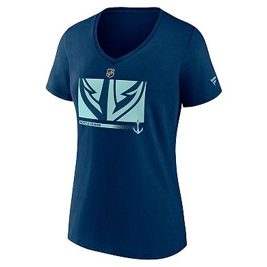 Women's Fanatics Branded Deep Sea Blue Seattle Kraken Authentic Pro Core Collection Secondary Logo V-Neck T-Shirt