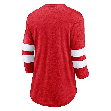 Women's Fanatics Branded Heathered Red/White New Jersey Devils Full Shield 3/4-Sleeve Tri-Blend Raglan Scoop Neck T-Shirt