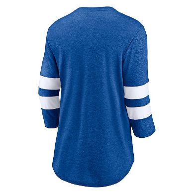 Women's Fanatics Branded Heathered Royal/White Toronto Maple Leafs Full Shield 3/4-Sleeve Tri-Blend Raglan Scoop Neck T-Shirt