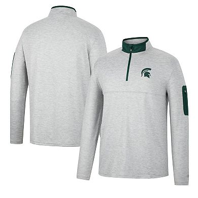 Men's Colosseum Heathered Gray/Green Michigan State Spartans Country Club Windshirt Quarter-Zip Jacket
