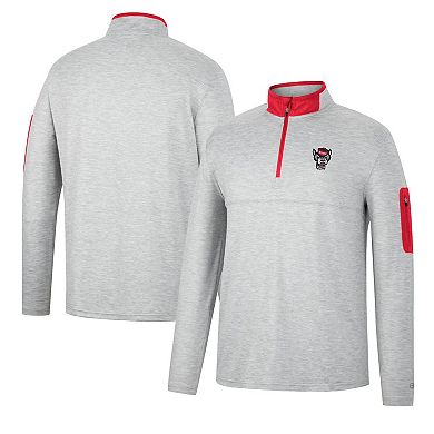 Men's Colosseum Heathered Gray/Red NC State Wolfpack Country Club Windshirt Quarter-Zip Jacket