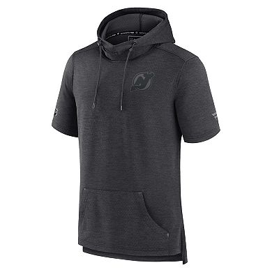 Men's Fanatics Branded Heather Charcoal New Jersey Devils Authentic Pro Road Performance Short Sleeve Pullover Hoodie