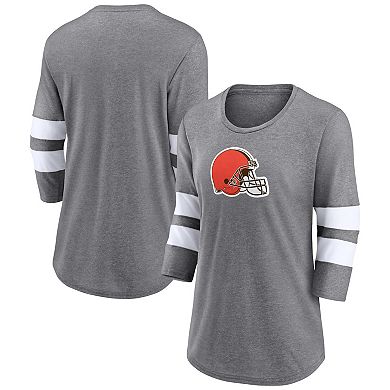 Women's Fanatics Branded Heathered Gray Cleveland Browns Primary Logo 3/4 Sleeve Scoop Neck T-Shirt