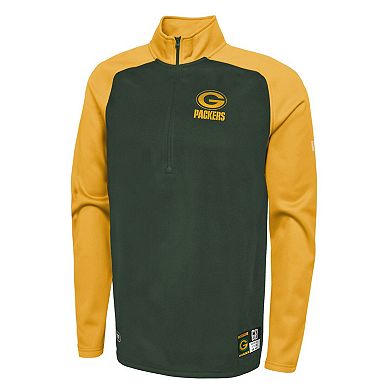 Men's New Era Green Green Bay Packers Combine Authentic O-Line Raglan Half-Zip Jacket