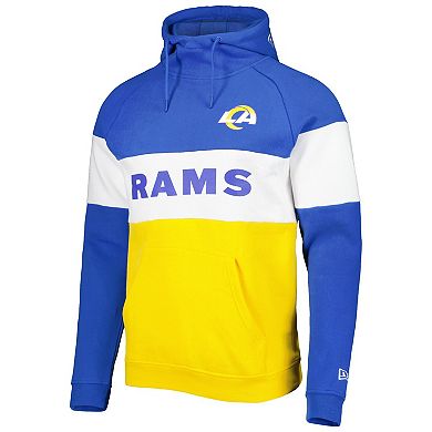 Men's New Era Gold/Royal Los Angeles Rams Colorblock Current Pullover Hoodie