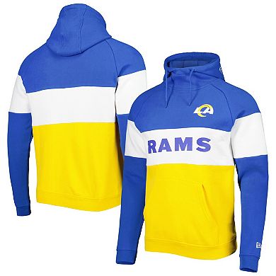 Men's New Era Gold/Royal Los Angeles Rams Colorblock Current Pullover Hoodie