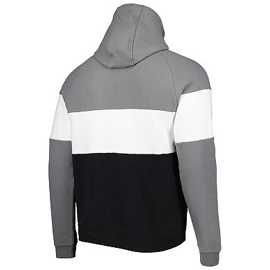 Men's New Era Black/Silver Las Vegas Raiders Colorblock Throwback Pullover Hoodie