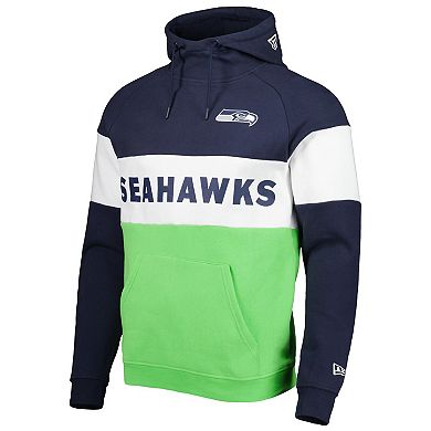 Men's New Era Neon Green/College Navy Seattle Seahawks Colorblock Current Pullover Hoodie