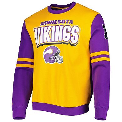Men's Mitchell & Ness Gold Minnesota Vikings All Over 2.0 Pullover Sweatshirt