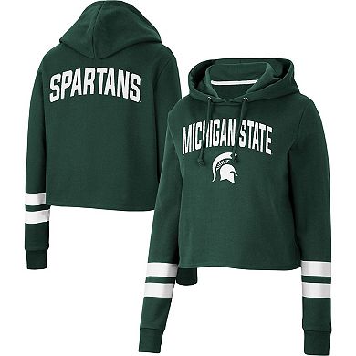 Women's Colosseum Green Michigan State Spartans Throwback Stripe Cropped Pullover Hoodie