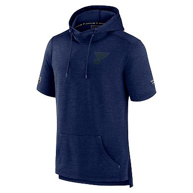 Men's Fanatics Branded Heather Navy St. Louis Blues Authentic Pro Road Performance Short Sleeve Pullover Hoodie