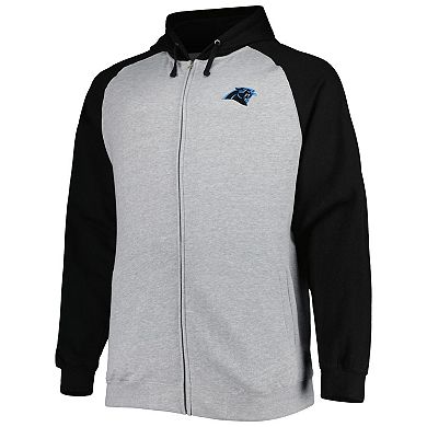 Men's Heather Gray Carolina Panthers Big & Tall Fleece Raglan Full-Zip Hoodie Jacket