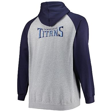 Men's Heather Gray Tennessee Titans Big & Tall Fleece Raglan Full-Zip Hoodie Jacket