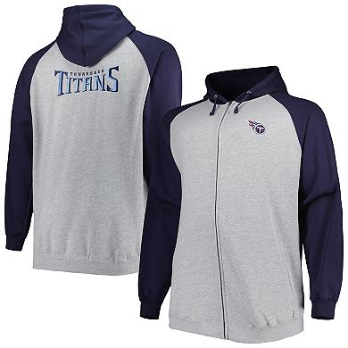 Men's Heather Gray Tennessee Titans Big & Tall Fleece Raglan Full-Zip Hoodie Jacket