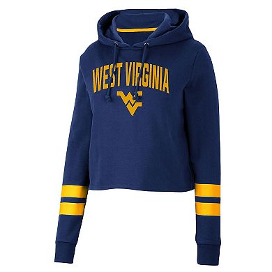 Women's Colosseum Navy West Virginia Mountaineers Throwback Stripe Cropped Pullover Hoodie