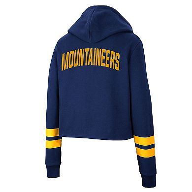 Women's Colosseum Navy West Virginia Mountaineers Throwback Stripe Cropped Pullover Hoodie