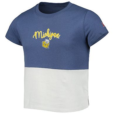 Girls Youth League Collegiate Wear Navy/White Michigan Wolverines Colorblocked T-Shirt