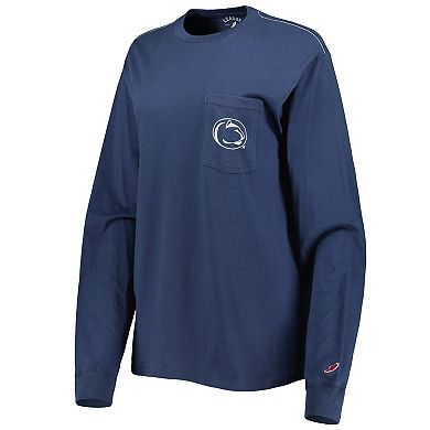 Women's League Collegiate Wear Navy Penn State Nittany Lions Oversized Pocket Long Sleeve T-Shirt