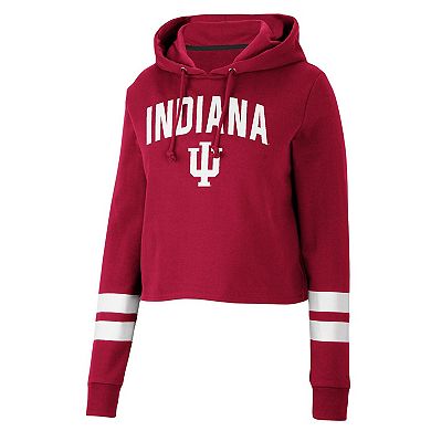 Women's Colosseum Crimson Indiana Hoosiers Throwback Stripe Cropped Pullover Hoodie