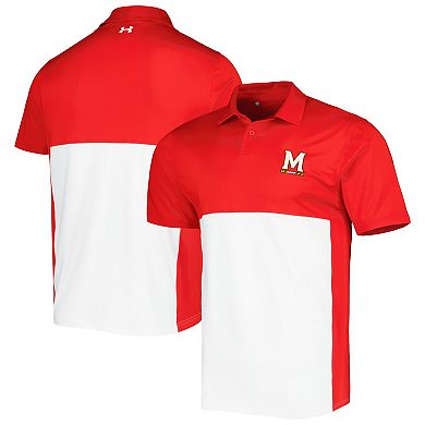 Men's Under Armour Red/White Maryland Terrapins Green Blocked Polo Performance Polo