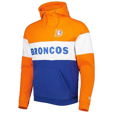 Men's New Era Royal/Orange Denver Broncos Colorblock Throwback Pullover Hoodie