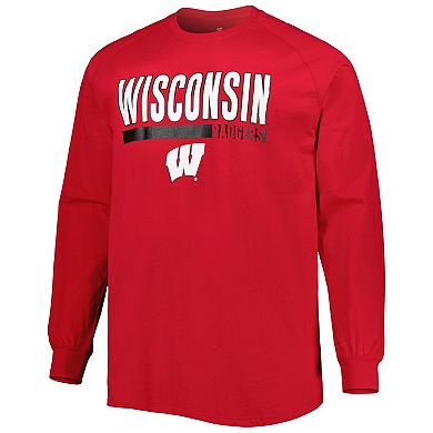 Men's Red Wisconsin Badgers Big & Tall Two-Hit Raglan Long Sleeve T-Shirt
