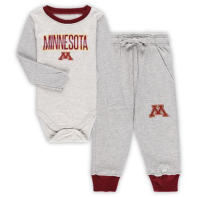 Infant Wes & Willy Heather Gray Minnesota Golden Gophers Jie Jie Long Sleeve Bodysuit & Pants Set