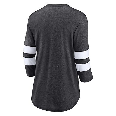 Women's Fanatics Branded Heathered Charcoal/White Philadelphia Flyers Full Shield 3/4-Sleeve Tri-Blend Raglan Scoop Neck T-Shirt