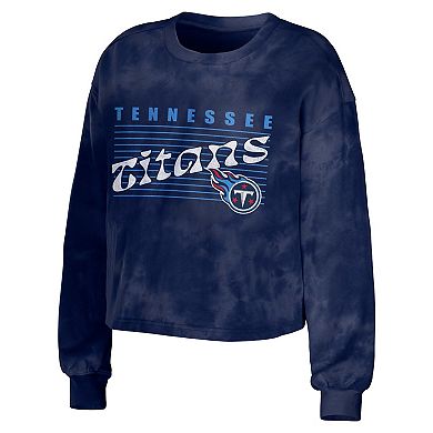 Women's WEAR by Erin Andrews Navy Tennessee Titans Tie-Dye Cropped Pullover Sweatshirt & Shorts Lounge Set