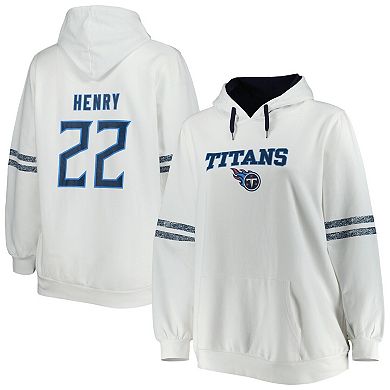 Women's Derrick Henry White/Navy Tennessee Titans Plus Size Name & Number Pullover Hoodie