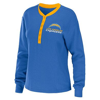 Women's WEAR by Erin Andrews Powder Blue Los Angeles Chargers Waffle Henley Long Sleeve T-Shirt