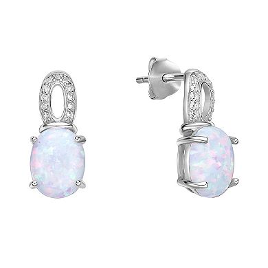 Gemminded Sterling Silver Lab-Created Opal & Lab-Created White Sapphire Drop Earrings