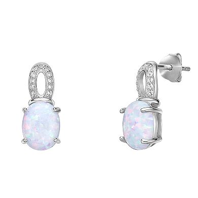 Gemminded Sterling Silver Lab-Created Opal & Lab-Created White Sapphire Drop Earrings