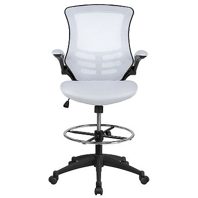 Emma and Oliver Mid-Back Black Mesh/LeatherSoft Ergonomic Drafting Chair with Flip-Up Arms