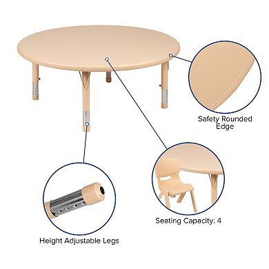 Emma and Oliver 45" Round Green Plastic Adjustable Activity Table Set-4 Chairs