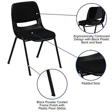 Emma and Oliver Black Padded Ergonomic Shell Student Stack Chair - Classroom / Guest Chair