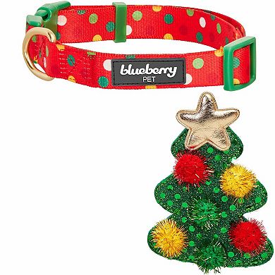 Blueberry Pet Christmas Tree Polka Dot Dog Collar with Detachable Decor