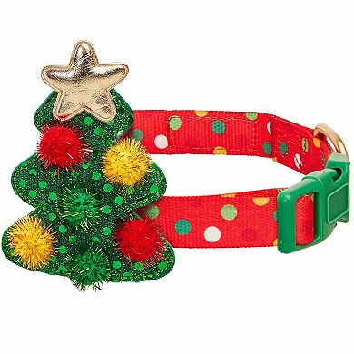 Blueberry Pet Christmas Tree Polka Dot Dog Collar with Detachable Decor