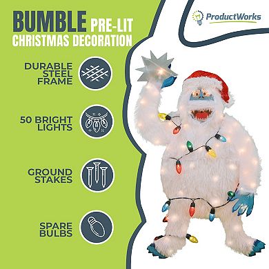 Productworks 32 Inch Bumble Pre-lit Christmas Yard Ornament Holiday Decoration