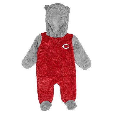 Newborn and Infant Red/Gray Cincinnati Reds Game Nap Teddy Fleece Bunting Full-Zip Sleeper