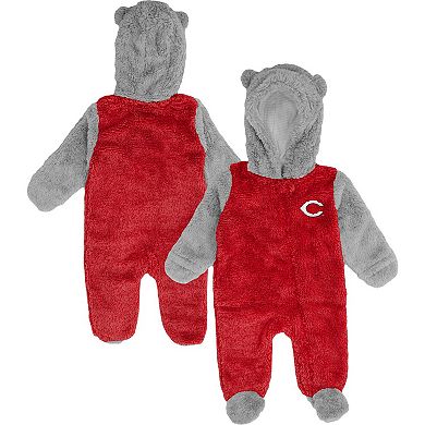 Newborn and Infant Red/Gray Cincinnati Reds Game Nap Teddy Fleece Bunting Full-Zip Sleeper