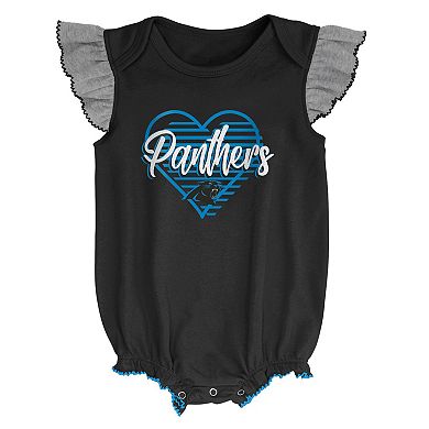 Girls Newborn & Infant Black/Heathered Gray Carolina Panthers All The Love Bodysuit Bib & Booties Set