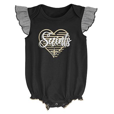 Girls Newborn & Infant Black/Heathered Gray New Orleans Saints All The Love Bodysuit Bib & Booties Set