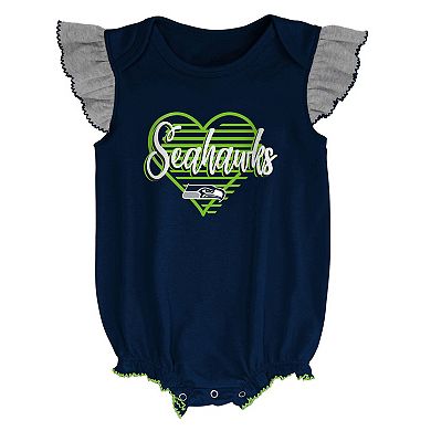 Girls Newborn & Infant College Navy/Heathered Gray Seattle Seahawks All The Love Bodysuit Bib & Booties Set