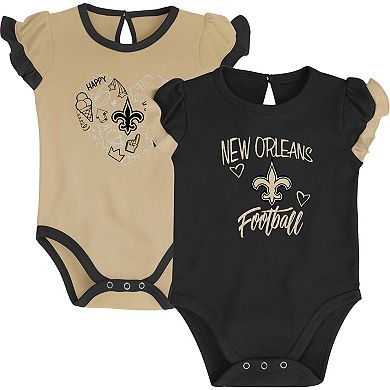 Newborn & Infant Black/Vegas Gold New Orleans Saints Too Much Love Two-Piece Bodysuit Set