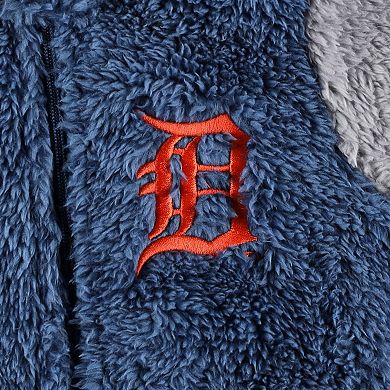 Newborn and Infant Navy/Gray Detroit Tigers Game Nap Teddy Fleece Bunting Full-Zip Sleeper