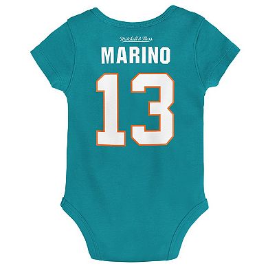 Newborn & Infant Mitchell & Ness Dan Marino Aqua Miami Dolphins Retro Name & Number Bodysuit