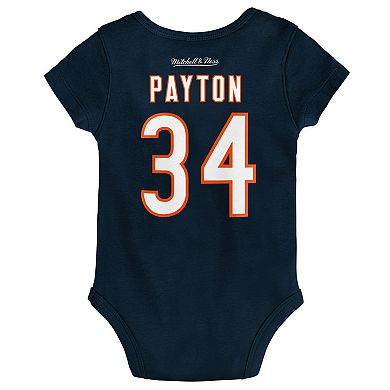 Newborn & Infant Mitchell & Ness Walter Payton Navy Chicago Bears Retro Name & Number Bodysuit